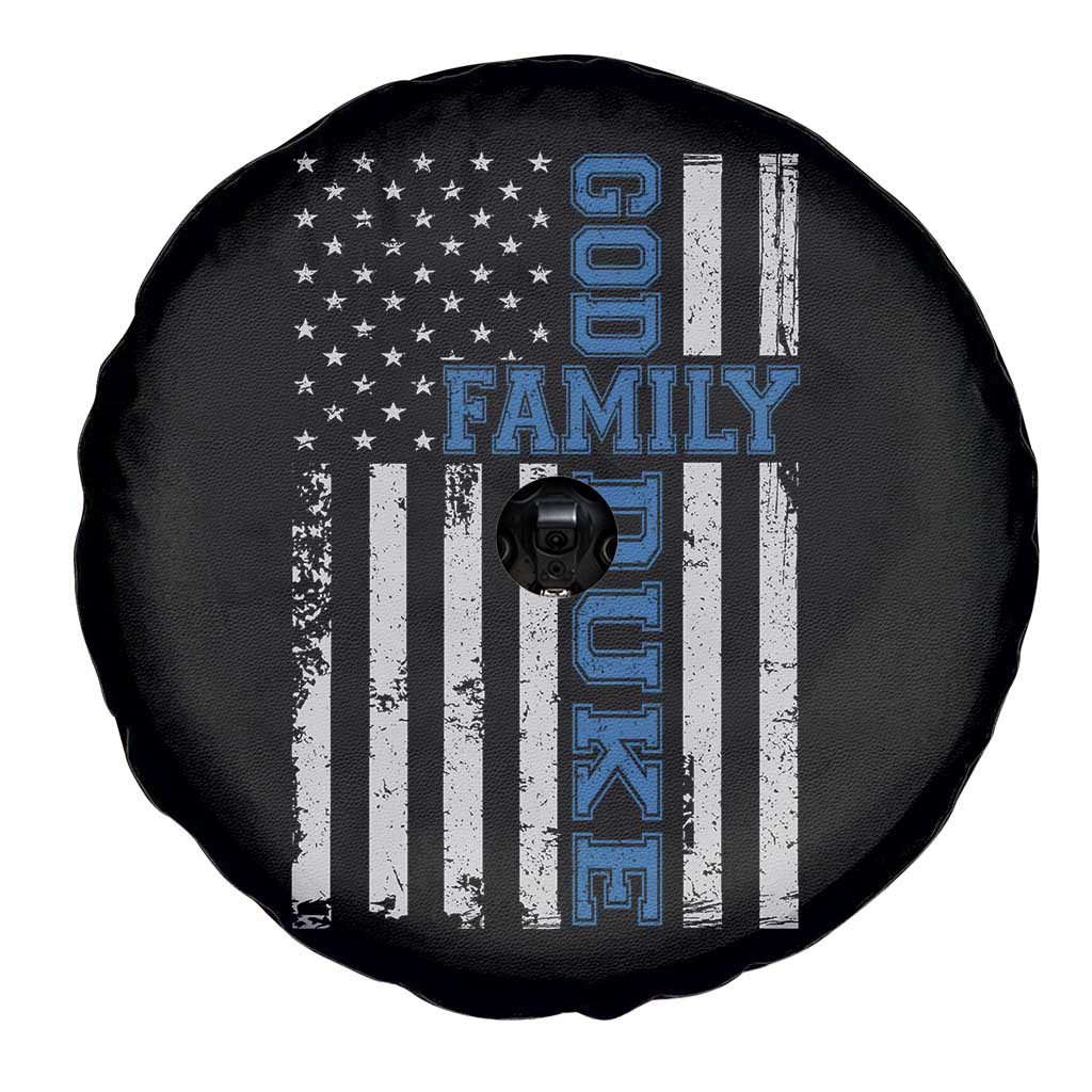 God Family Duke Spare Tire Cover Blue Game Day Vintage American Flag