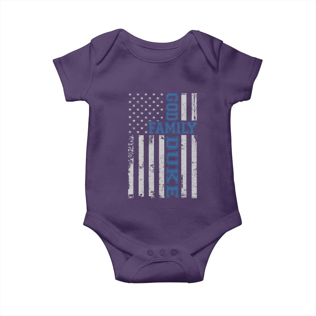 God Family Duke Baby Onesie Blue Game Day Vintage American Flag