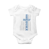 God Family Duke Baby Onesie Blue Game Day Vintage American Flag