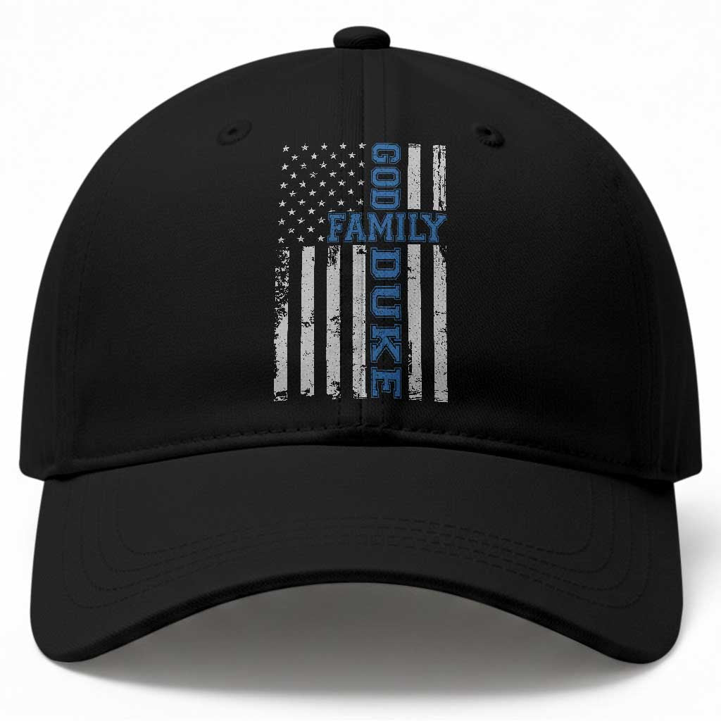 God Family Duke Baseball Cap Blue Game Day Vintage American Flag