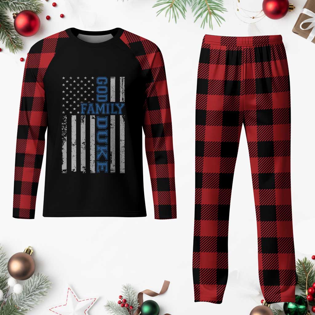 God Family Duke Plaid Pajama Set Blue Game Day Vintage American Flag
