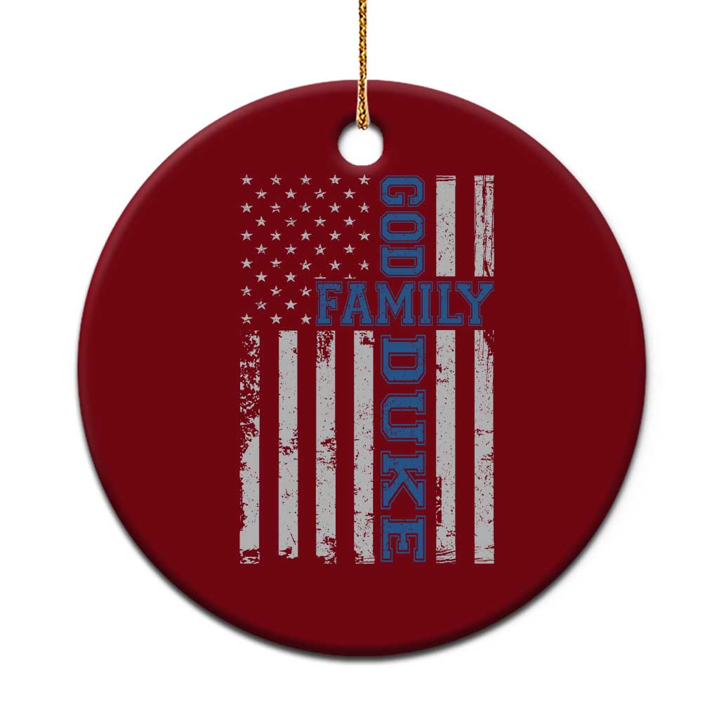 God Family Duke Ceramic Ornament Blue Game Day Vintage American Flag