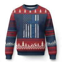 God Family Duke Ugly Christmas Sweater Blue Game Day Vintage American Flag