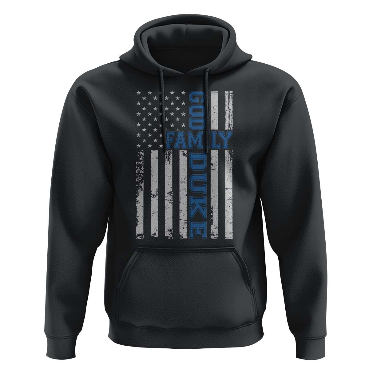 God Family Duke Hoodie Blue Game Day Vintage American Flag