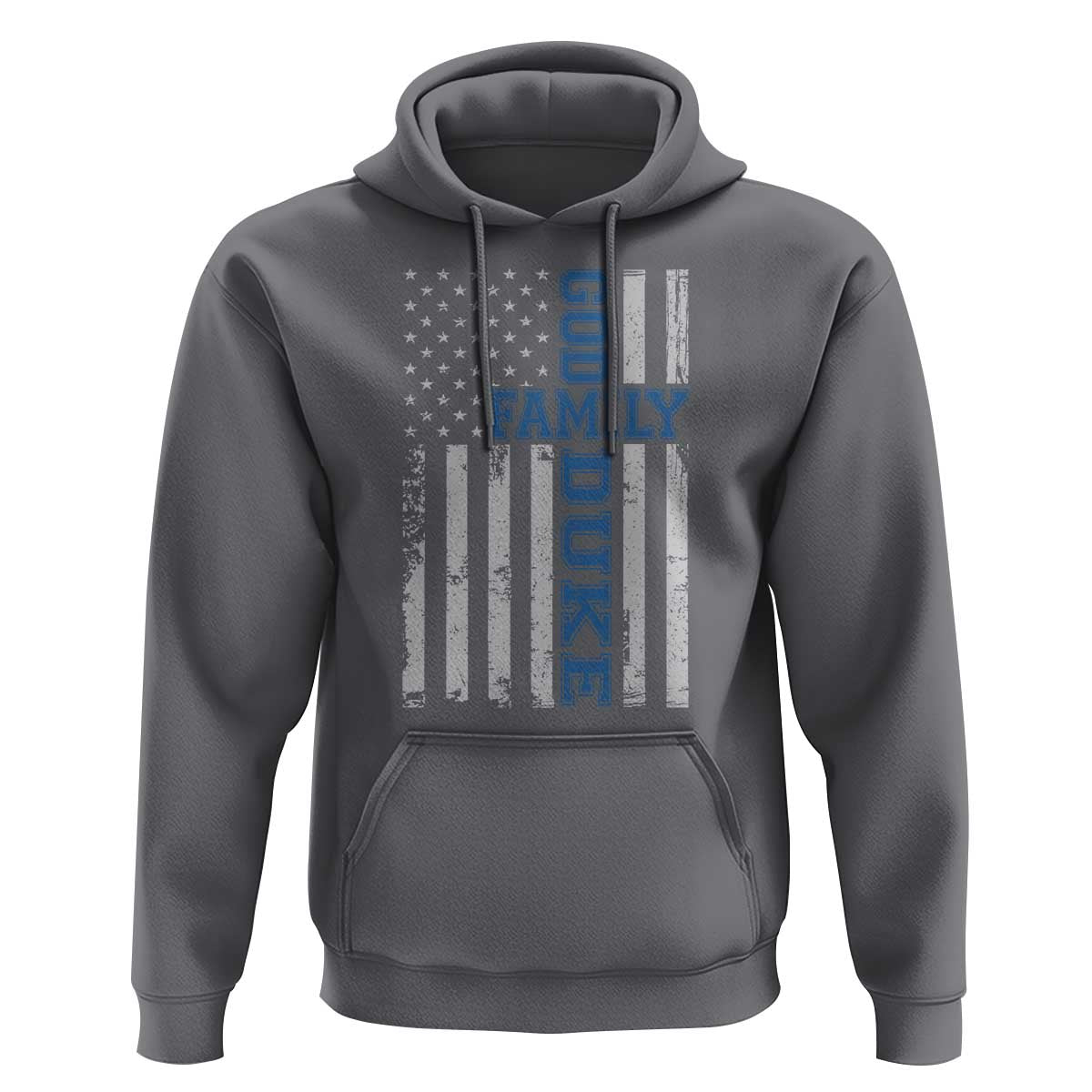 God Family Duke Hoodie Blue Game Day Vintage American Flag