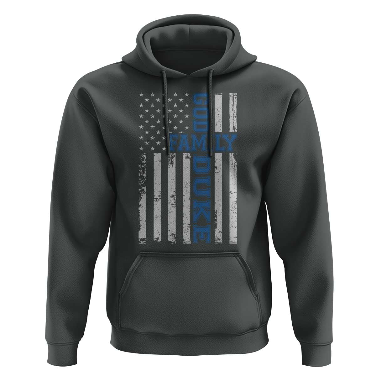 God Family Duke Hoodie Blue Game Day Vintage American Flag