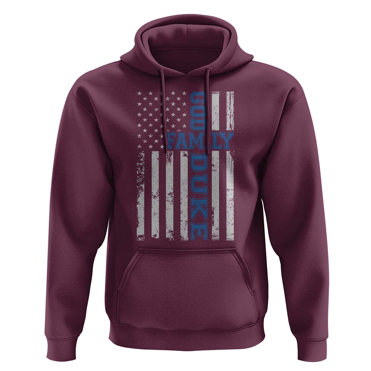God Family Duke Hoodie Blue Game Day Vintage American Flag