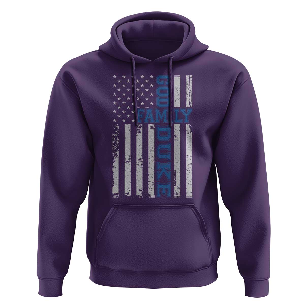 God Family Duke Hoodie Blue Game Day Vintage American Flag