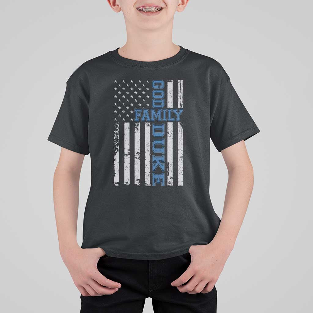 God Family Duke T Shirt For Kid Blue Game Day Vintage American Flag