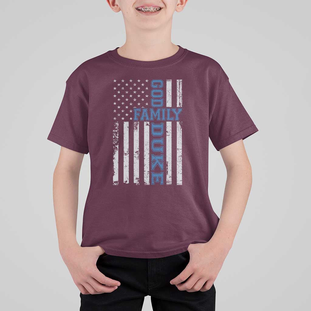 God Family Duke T Shirt For Kid Blue Game Day Vintage American Flag