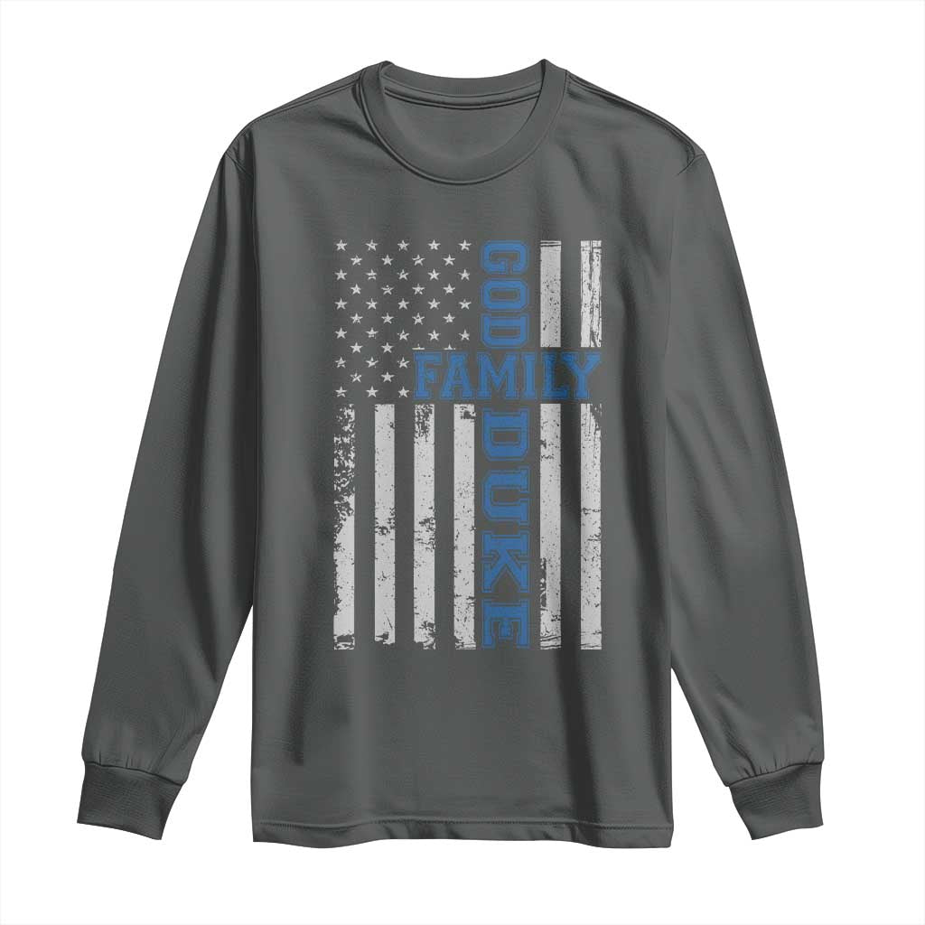 God Family Duke Long Sleeve Shirt Blue Game Day Vintage American Flag