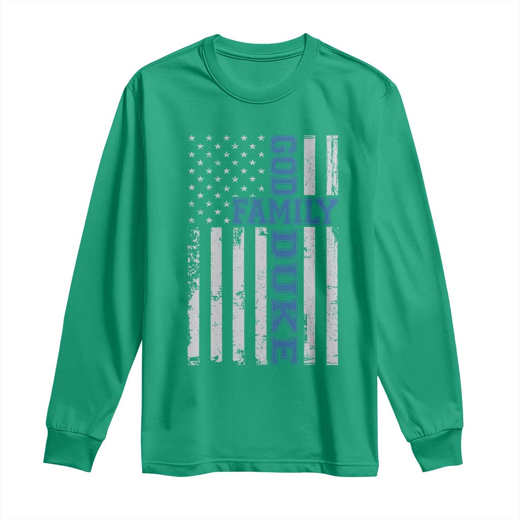 God Family Duke Long Sleeve Shirt Blue Game Day Vintage American Flag
