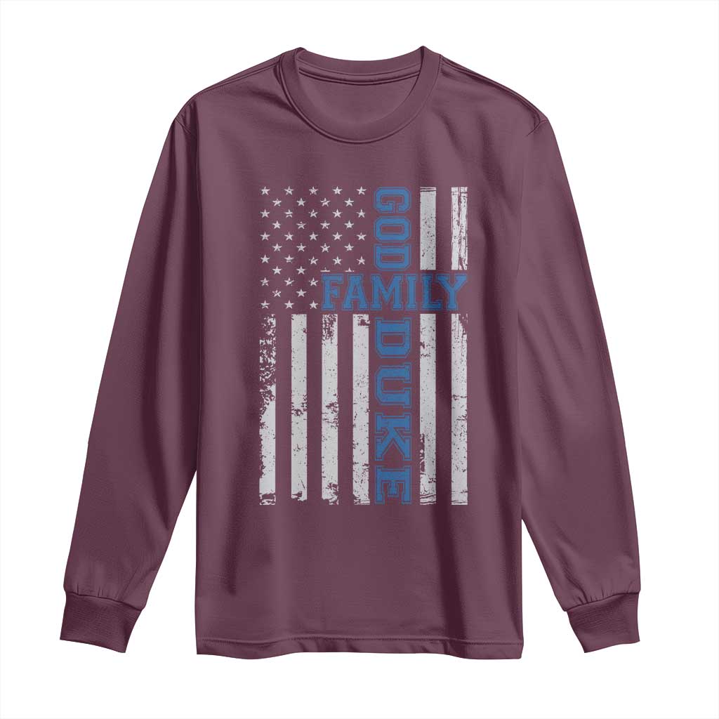 God Family Duke Long Sleeve Shirt Blue Game Day Vintage American Flag