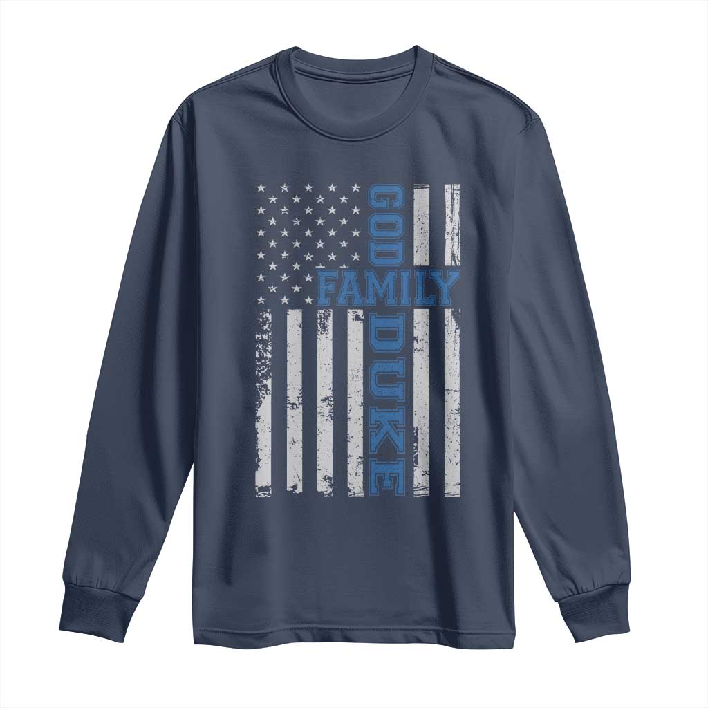 God Family Duke Long Sleeve Shirt Blue Game Day Vintage American Flag