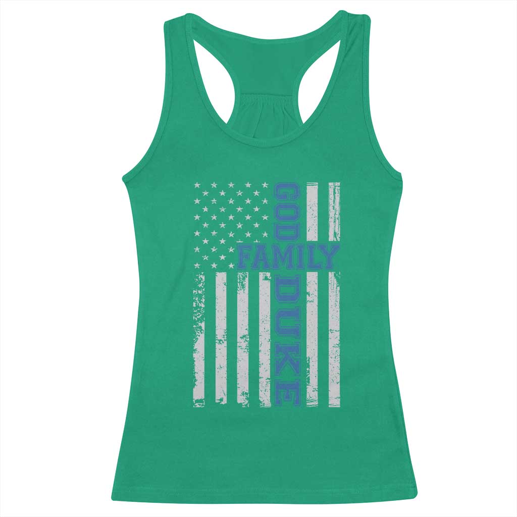God Family Duke Racerback Tank Top Blue Game Day Vintage American Flag