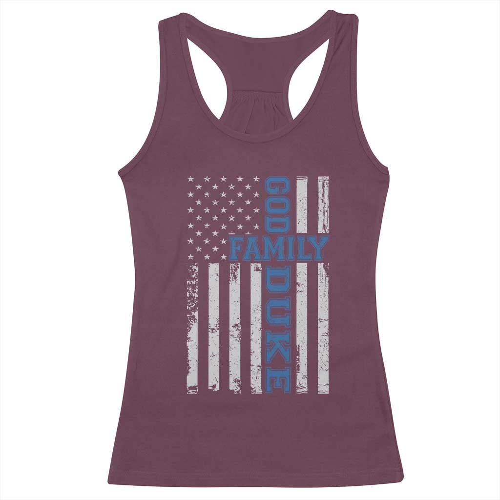God Family Duke Racerback Tank Top Blue Game Day Vintage American Flag