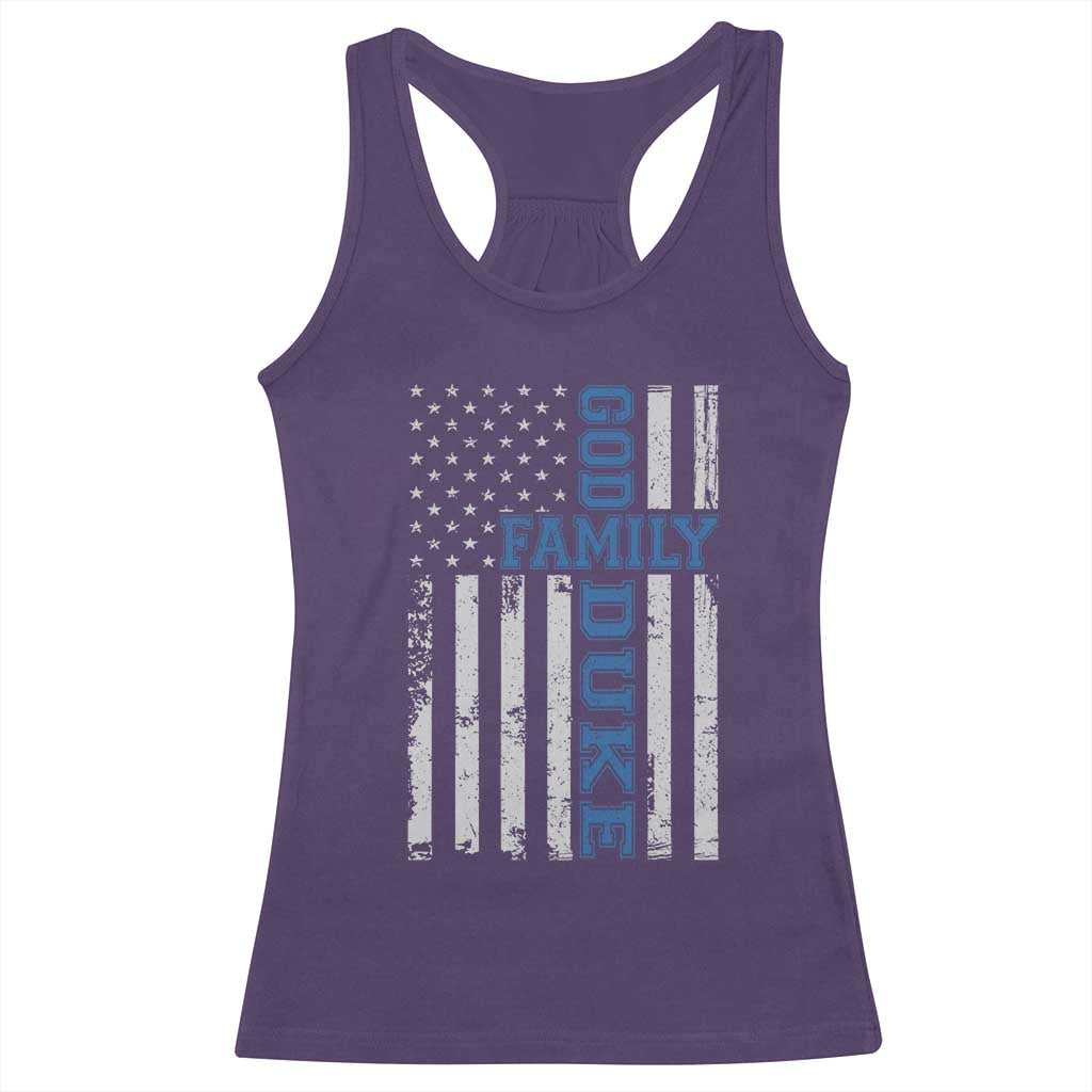 God Family Duke Racerback Tank Top Blue Game Day Vintage American Flag