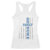 God Family Duke Racerback Tank Top Blue Game Day Vintage American Flag