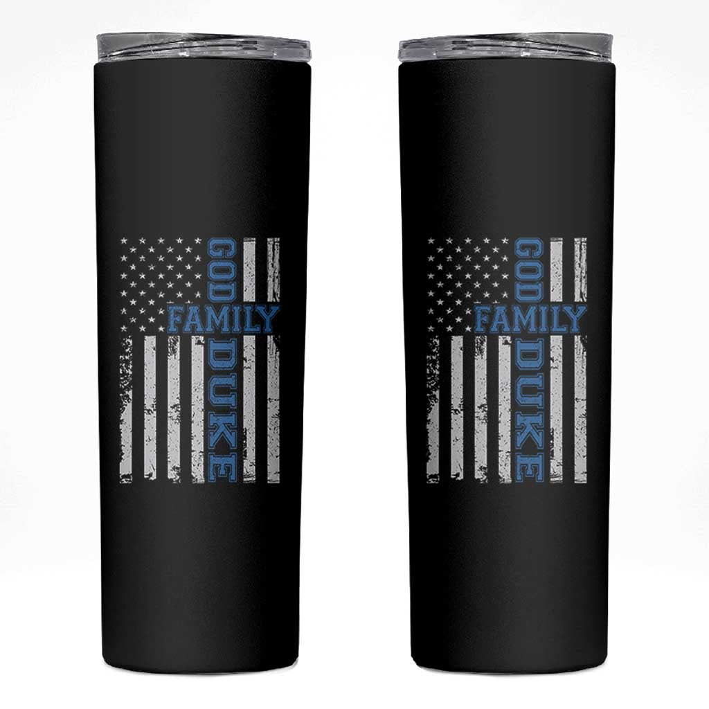 God Family Duke Skinny Tumbler Blue Game Day Vintage American Flag