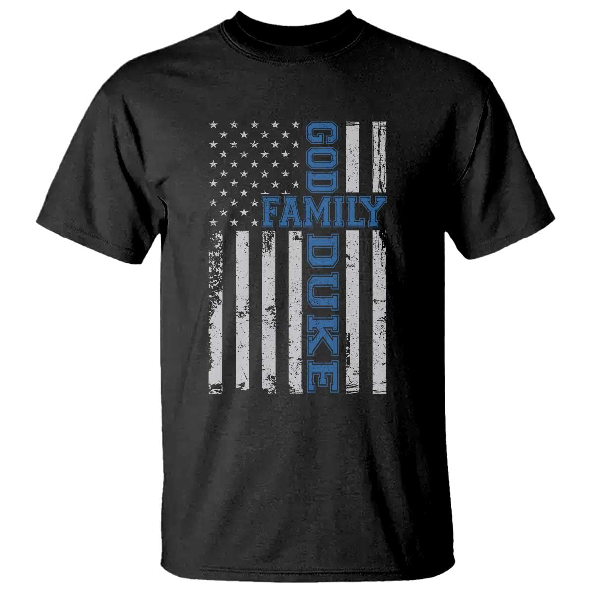 God Family Duke T Shirt Blue Game Day Vintage American Flag
