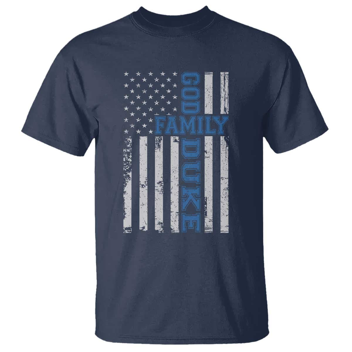 God Family Duke T Shirt Blue Game Day Vintage American Flag