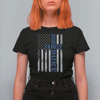 God Family Duke T Shirt For Women Blue Game Day Vintage American Flag