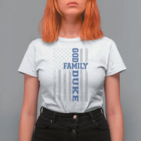 God Family Duke T Shirt For Women Blue Game Day Vintage American Flag