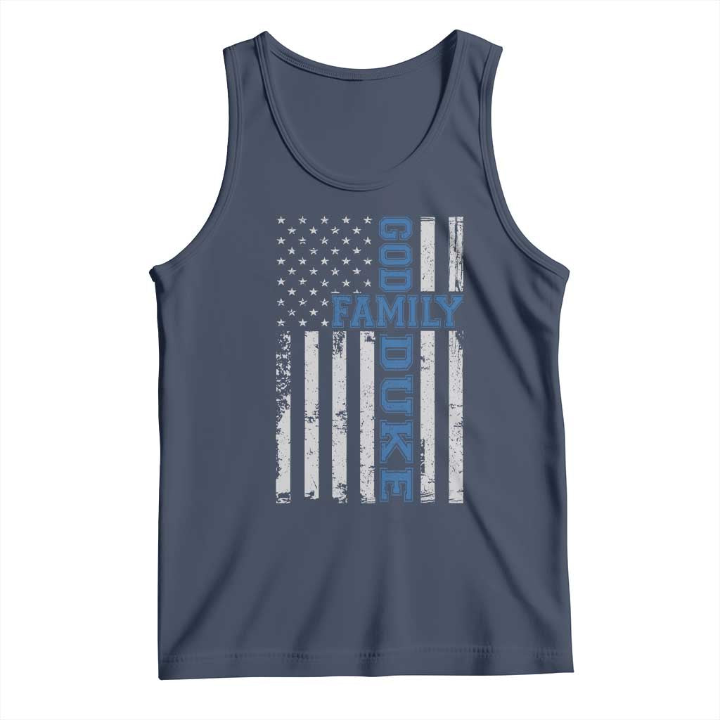 God Family Duke Tank Top Blue Game Day Vintage American Flag