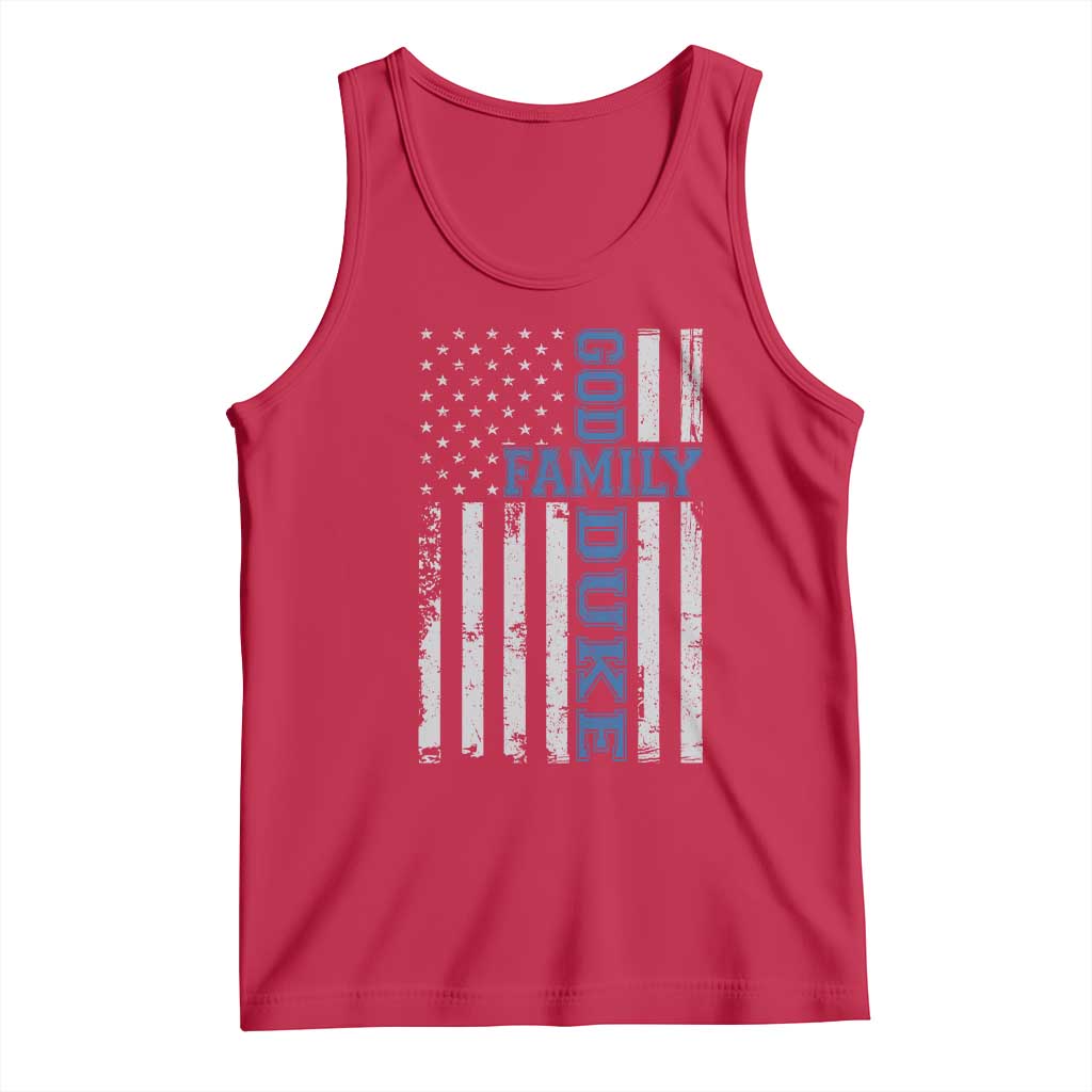 God Family Duke Tank Top Blue Game Day Vintage American Flag