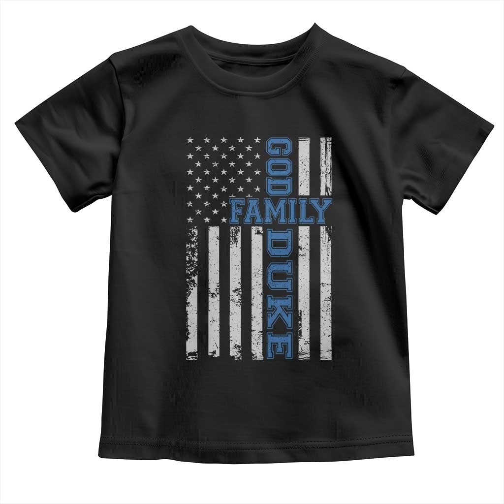 God Family Duke Toddler T Shirt Blue Game Day Vintage American Flag