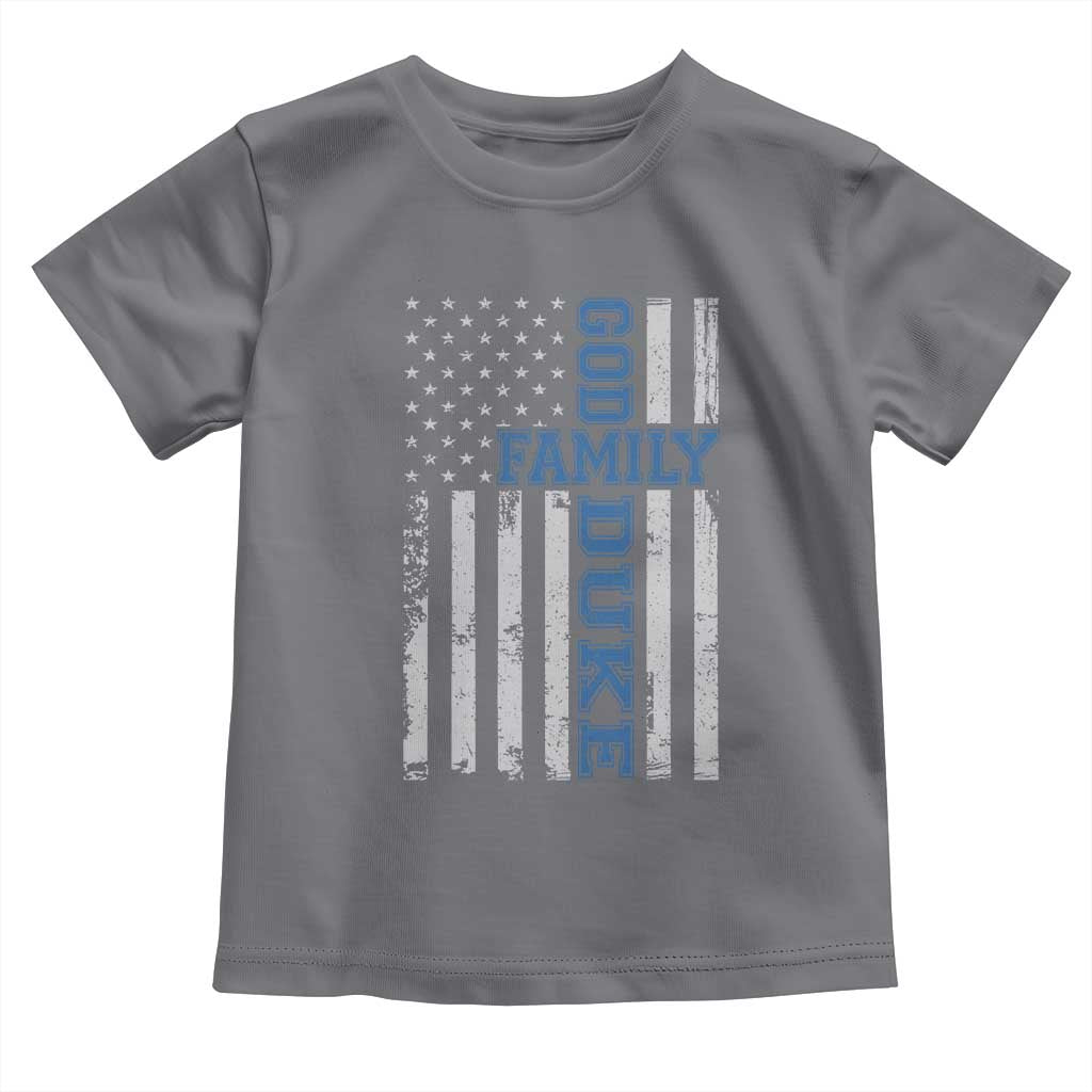 God Family Duke Toddler T Shirt Blue Game Day Vintage American Flag