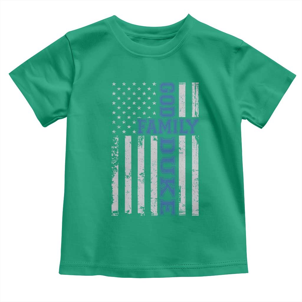 God Family Duke Toddler T Shirt Blue Game Day Vintage American Flag
