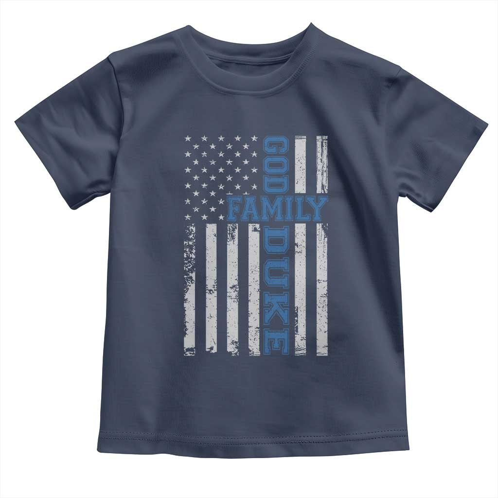 God Family Duke Toddler T Shirt Blue Game Day Vintage American Flag