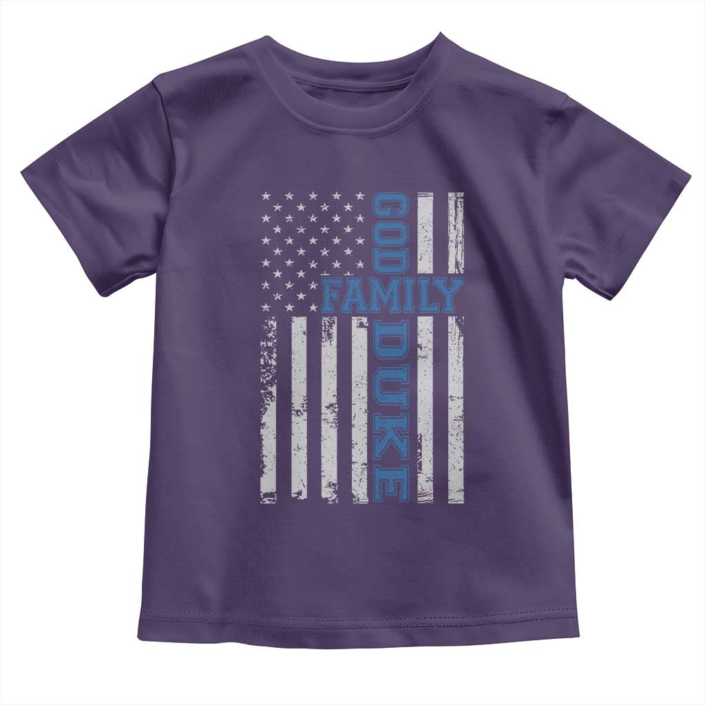 God Family Duke Toddler T Shirt Blue Game Day Vintage American Flag