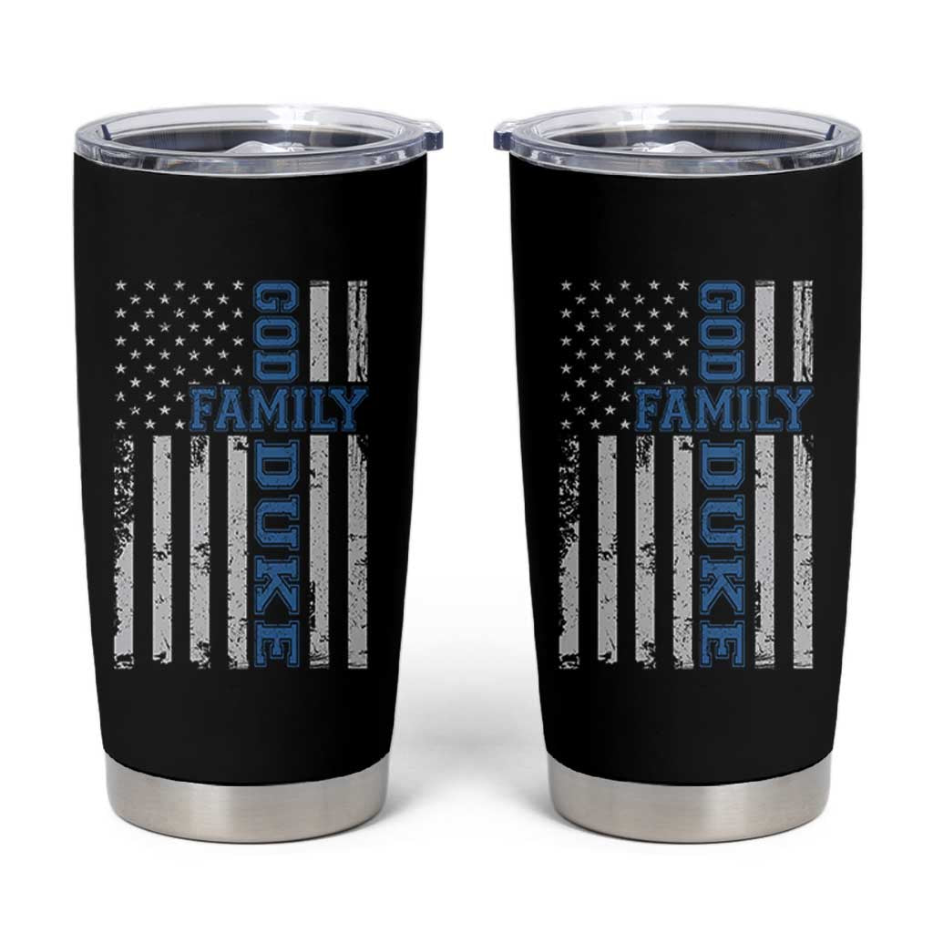 God Family Duke Tumbler Cup Blue Game Day Vintage American Flag