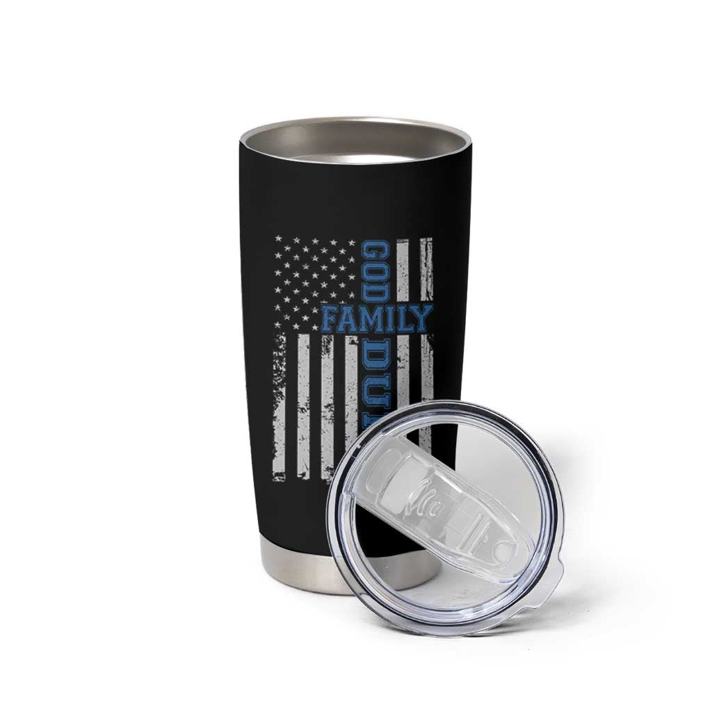 God Family Duke Tumbler Cup Blue Game Day Vintage American Flag