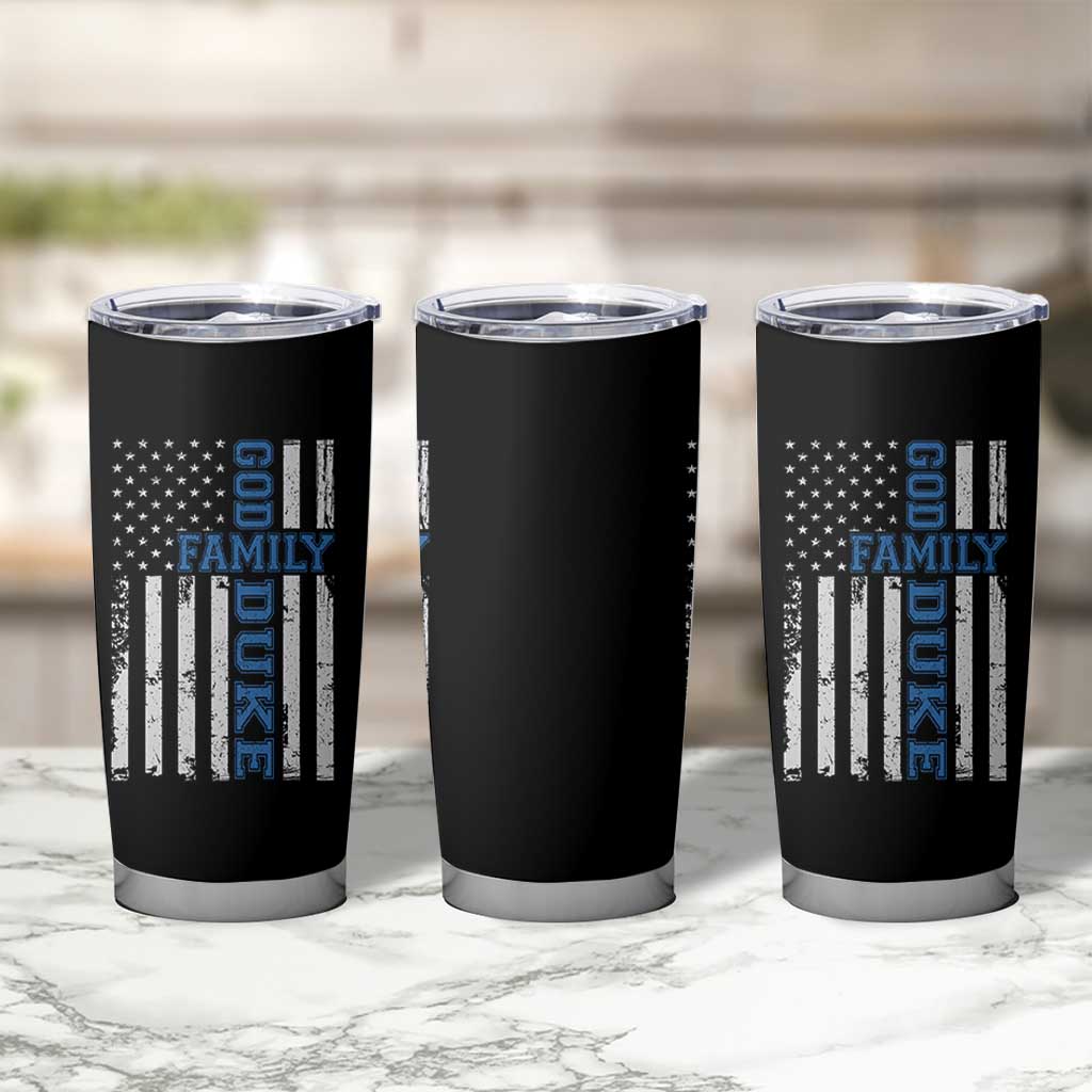 God Family Duke Tumbler Cup Blue Game Day Vintage American Flag