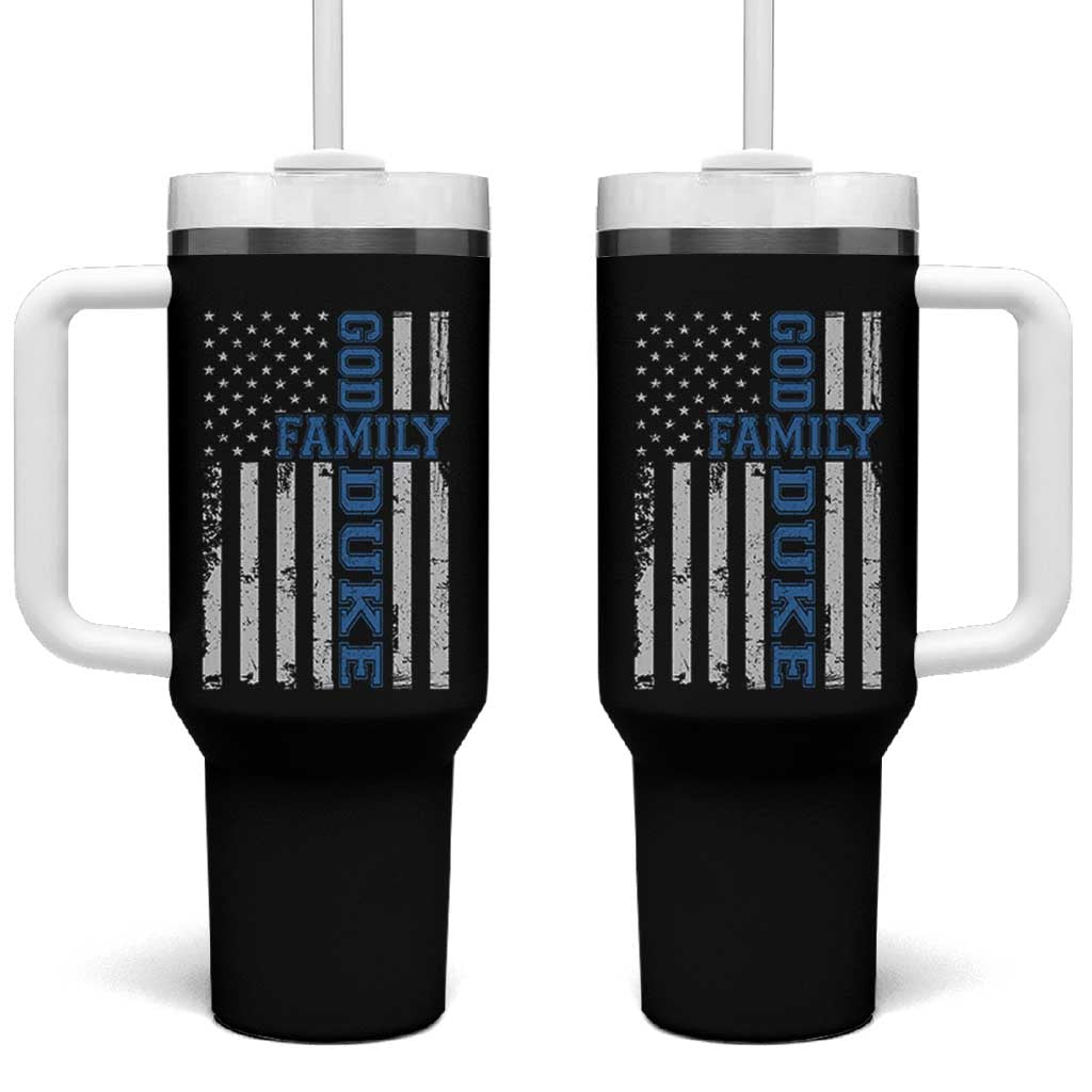 God Family Duke Tumbler With Handle Blue Game Day Vintage American Flag