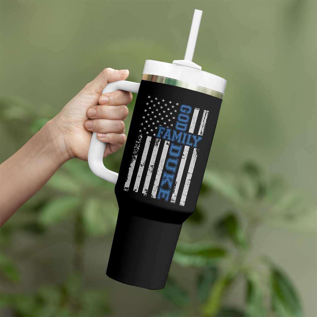 God Family Duke Tumbler With Handle Blue Game Day Vintage American Flag