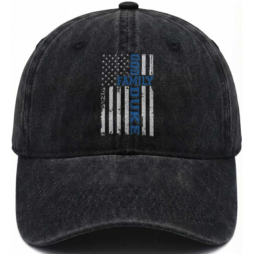 God Family Duke Washed Cotton Baseball Cap Blue Game Day Vintage American Flag