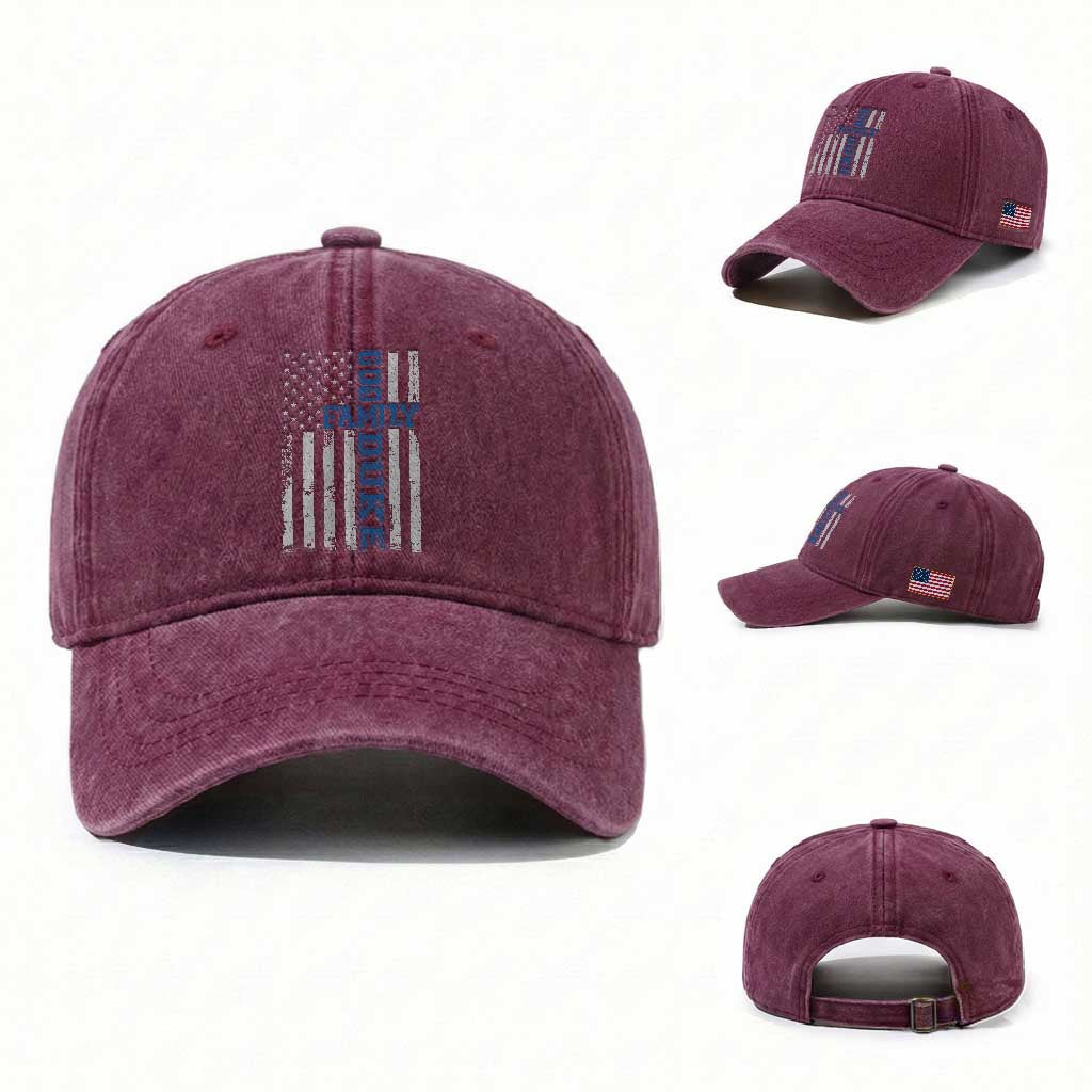 God Family Duke Washed Cotton Baseball Cap Blue Game Day Vintage American Flag