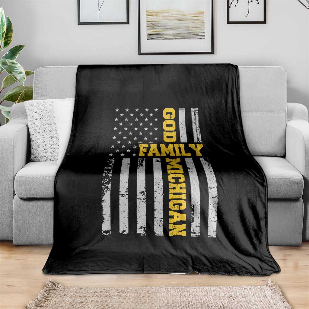 God Family Michigan Throw Blanket Game Day Vintage American Flag