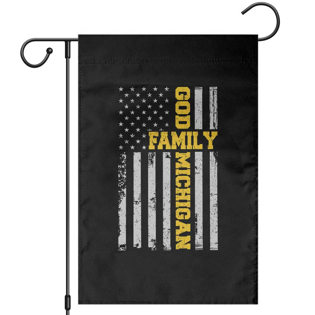 God Family Michigan Garden Flag Game Day Vintage American Flag