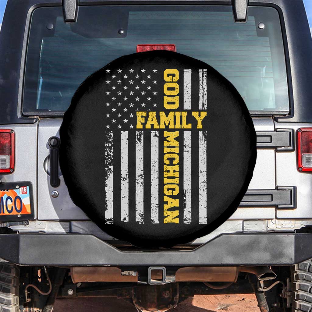 God Family Michigan Spare Tire Cover Game Day Vintage American Flag
