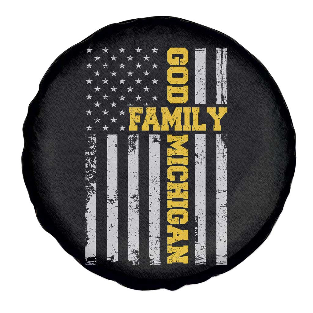 God Family Michigan Spare Tire Cover Game Day Vintage American Flag