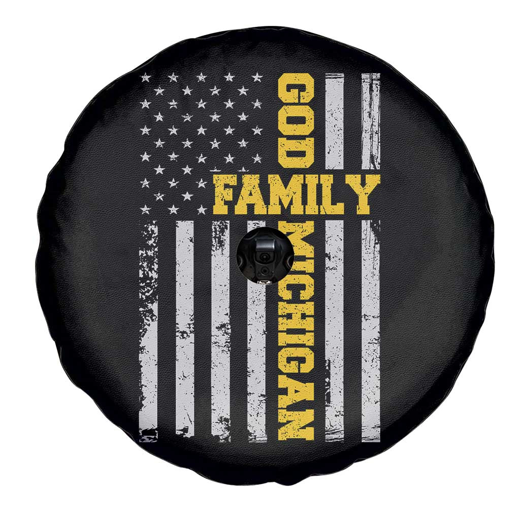 God Family Michigan Spare Tire Cover Game Day Vintage American Flag