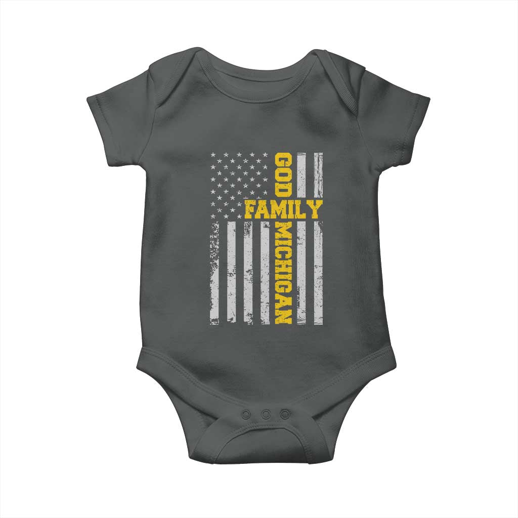 God Family Michigan Baby Onesie Game Day Vintage American Flag