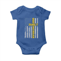 God Family Michigan Baby Onesie Game Day Vintage American Flag