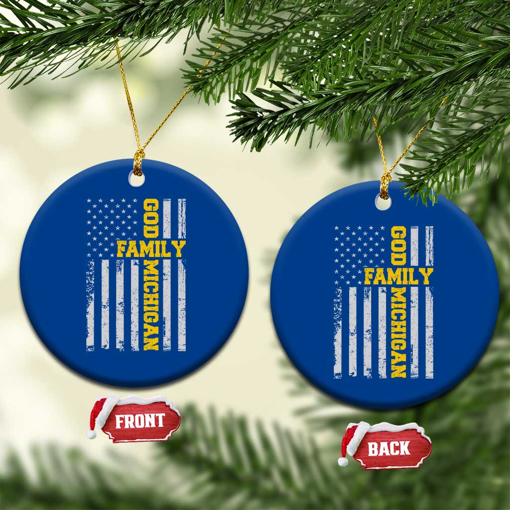God Family Michigan Ceramic Ornament Game Day Vintage American Flag