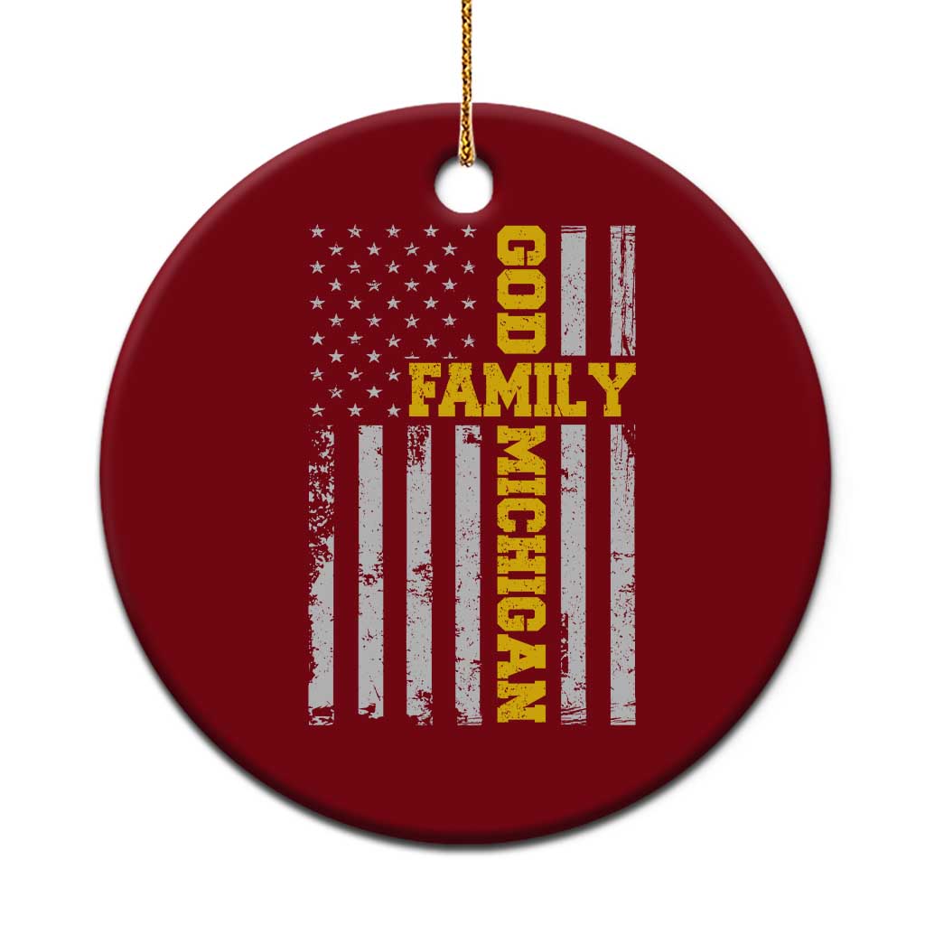 God Family Michigan Ceramic Ornament Game Day Vintage American Flag